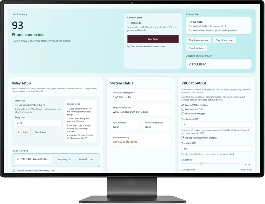 WearStream desktop app screenshot