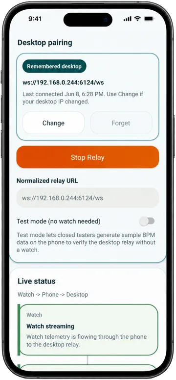 WearStream phone app screenshot